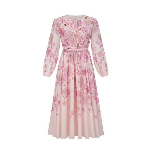 Yvette pink floral-print midi dress