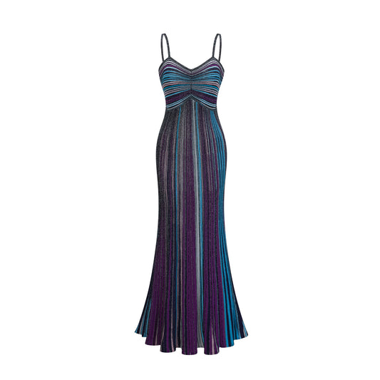 Bruyère Purple Sequin Striped Knit Maxi Dress
