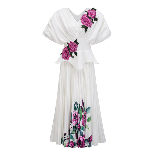 Pétale White Rose Appliqué Maxi Dress