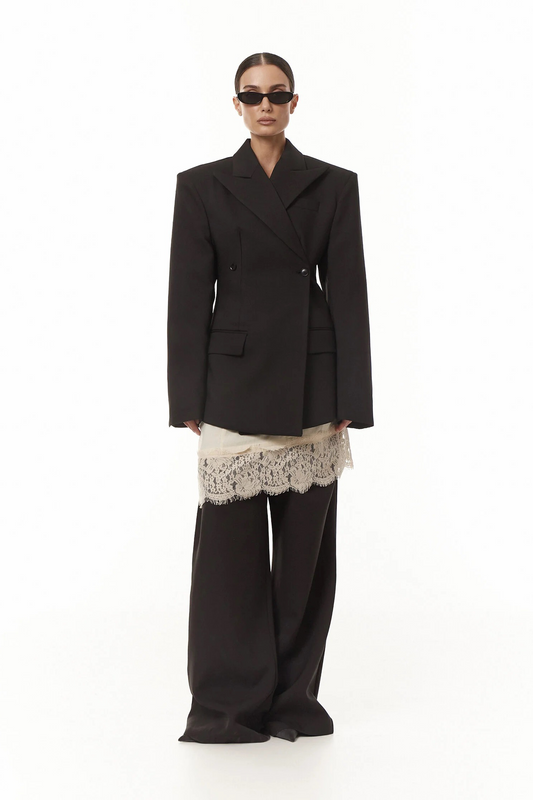Dianthe Black Double-Breasted Oversize Blazer