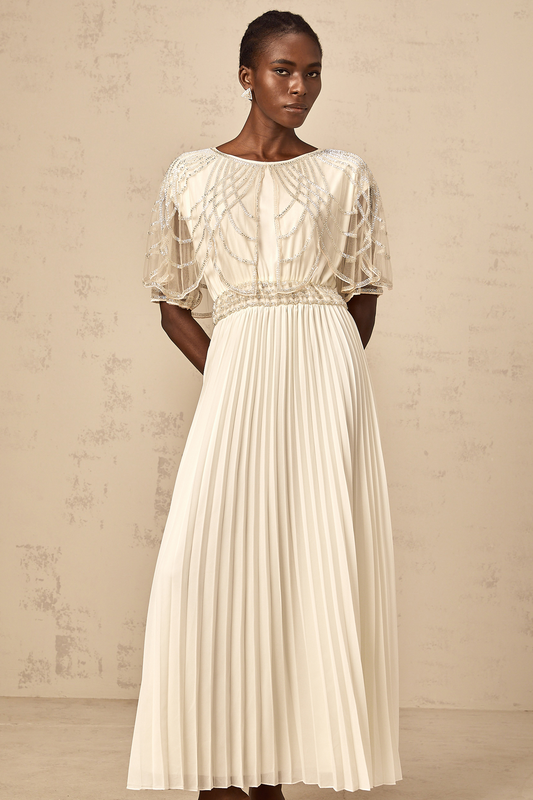 Xénia white crystal-embellished pleated maxi dress