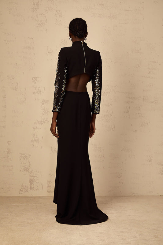 Mahault Black Sequin Embellished Top & Skirt Set