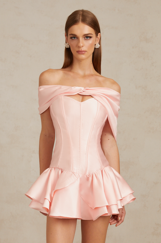 Colette Pink Shawl Satin Mini Dress