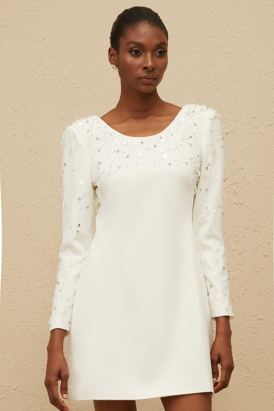 Aurore White Embellished A-line Mini Dress