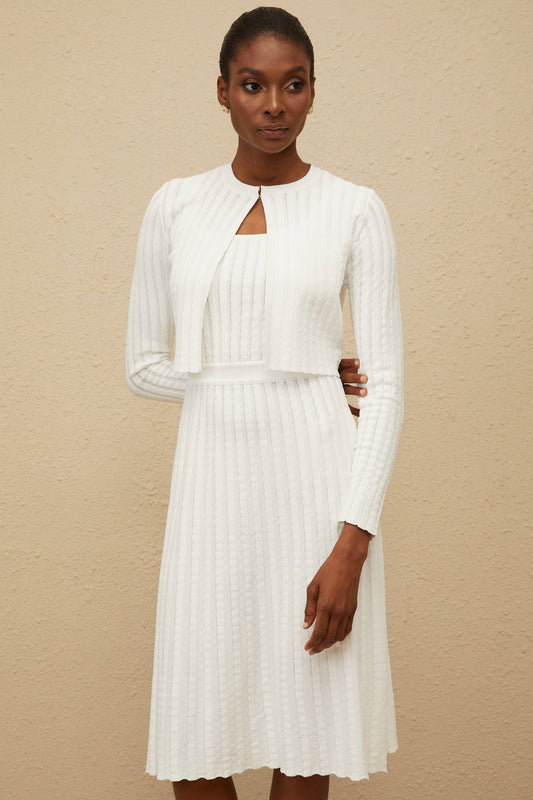 Clémence White Ribbed Knit Cardigan