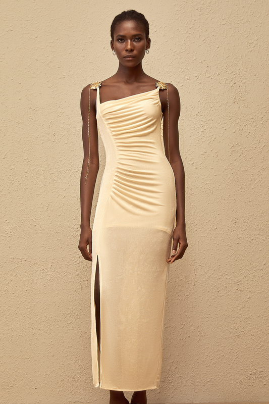 Ondine Shell Embellished Ruched Corset Maxi Dress