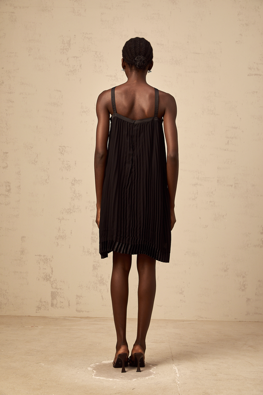 Zelda black bowknot pleated mini dress