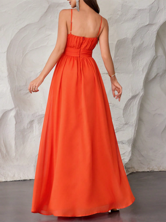 Women's Solid Color Adjustable Suspender Waist Maxi Dress MDA1805F8Y