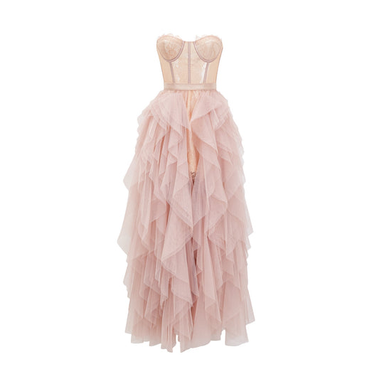 Eilís Pink Bustier Mesh Maxi Dress