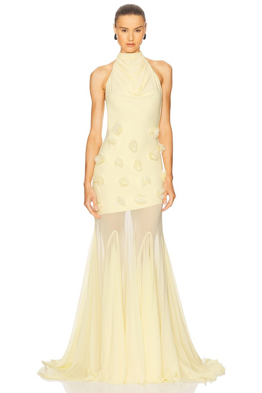 Yvette Yellow 3D Petal Mermaid Maxi Dress