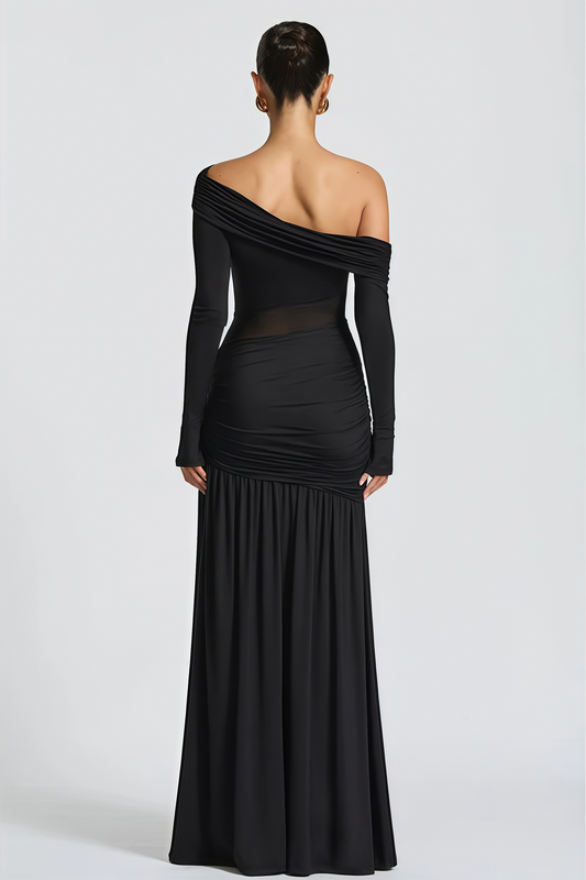 Anastasia Black One Shoulder Gathered Maxi Dress
