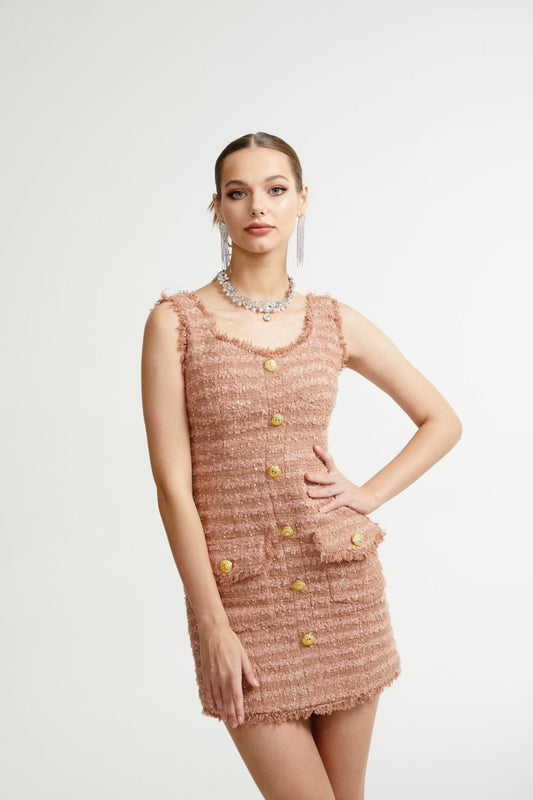 Celiane tweed button-down fastening dress