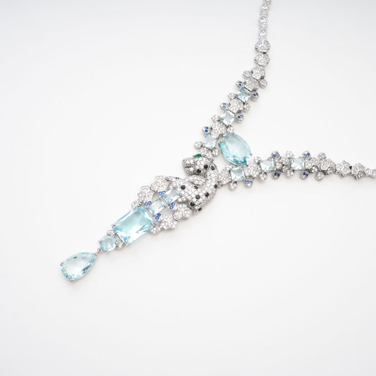 Odile Aqua Blue Crystal Embellished Sterling Silver necklace
