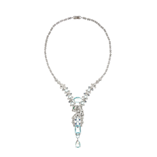 Odile Aqua Blue Crystal Embellished Sterling Silver necklace