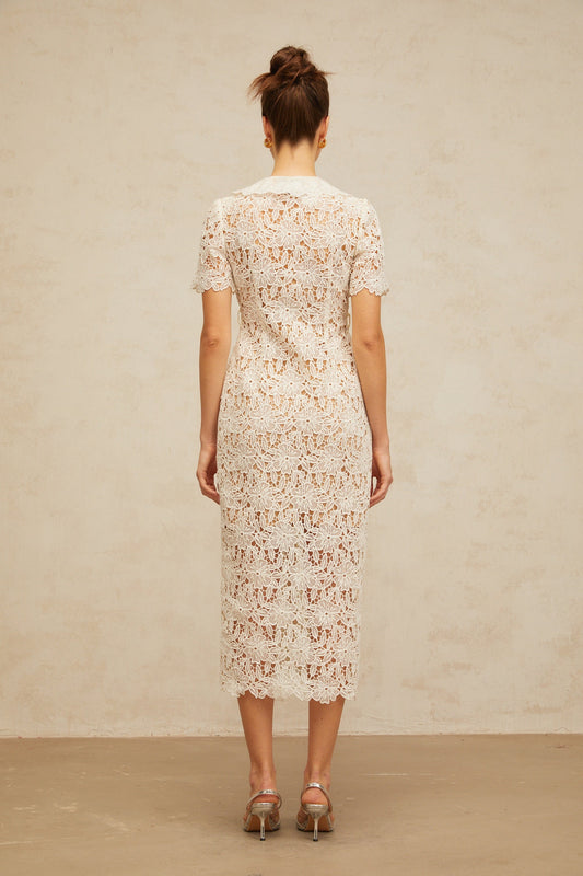 Sophie off-white corded-lace midi dress