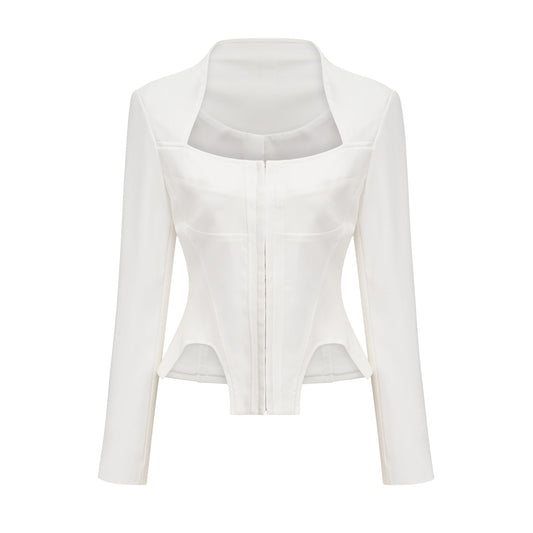Yvette white long-sleeved corset top